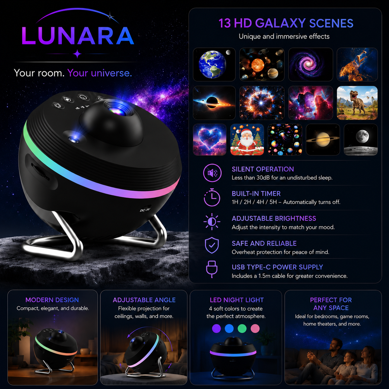 LUNARA Galaxy Star Projector